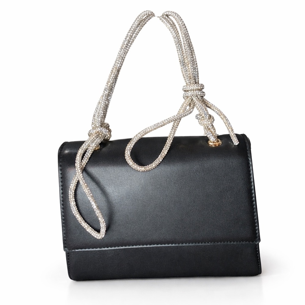 House of Harlow 1960 Black Mini Clutch w/ Crystal Strap Elegant Evening Bag-NWT
